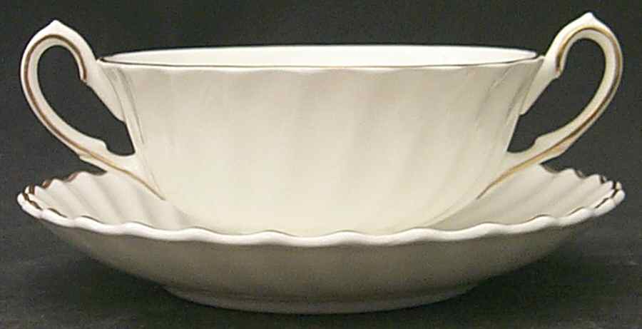 White Footed Cream Soup Bowl & Saucer Set by Royal Doulton-1
