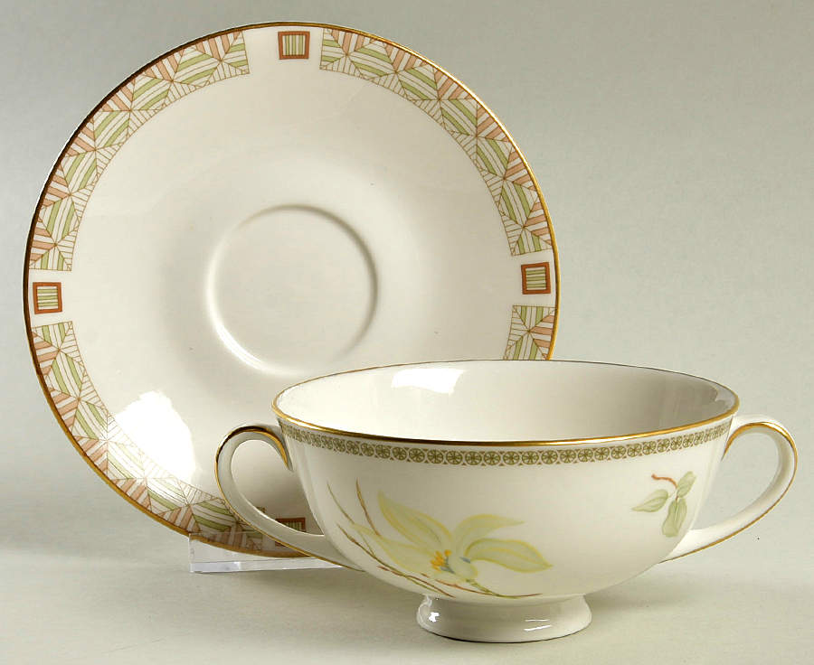 White Nile Footed Cream Soup Bowl & Cup Saucer Set by Royal Doulton-1
