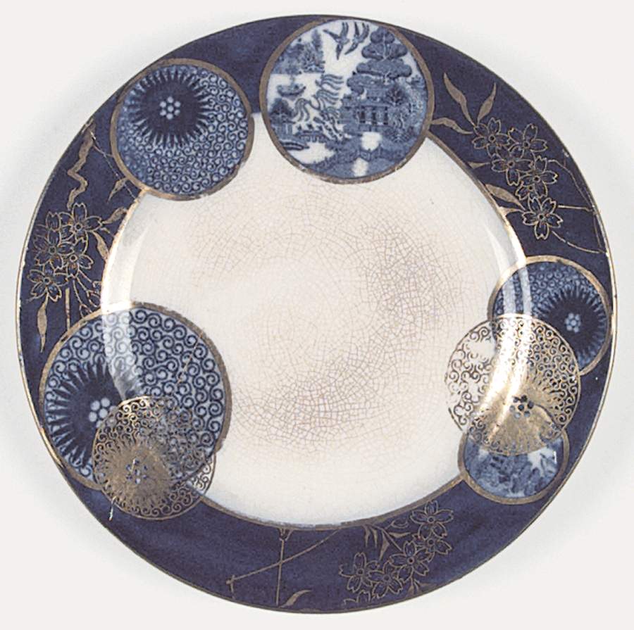 Willow & Aster (Smooth, Cobalt, Gold Circles) Salad Plate by Royal Doulton-1