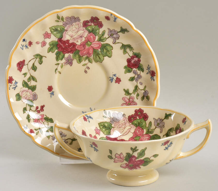 Wildflower Footed Cream Soup Bowl & Saucer Set by Royal Doulton-1