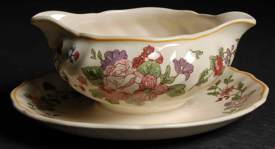 Wildflower Gravy Boat with Attached Underplate by Royal Doulton-1