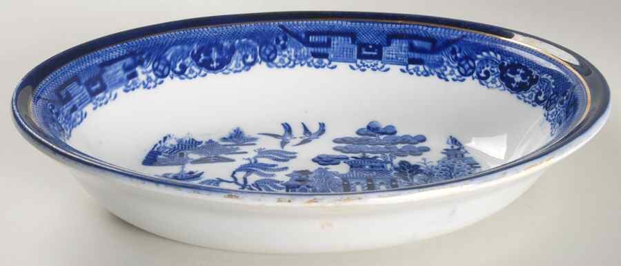 Willow (Flow Blue) 10" Oval Vegetable Bowl by Royal Doulton-1