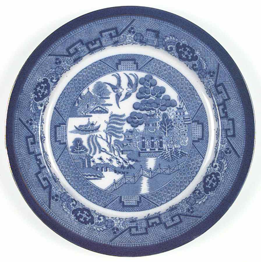 Willow (Flow Blue) Dinner Plate by Royal Doulton-1