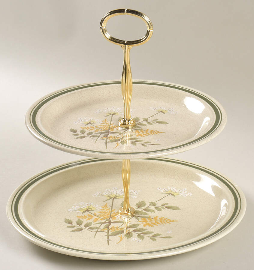 Will O' The Wisp (Double Green Lne) 6 5/8"-10"  2 Tiered Serving Tray (Dp, Sp) HC by Royal Doulton-1
