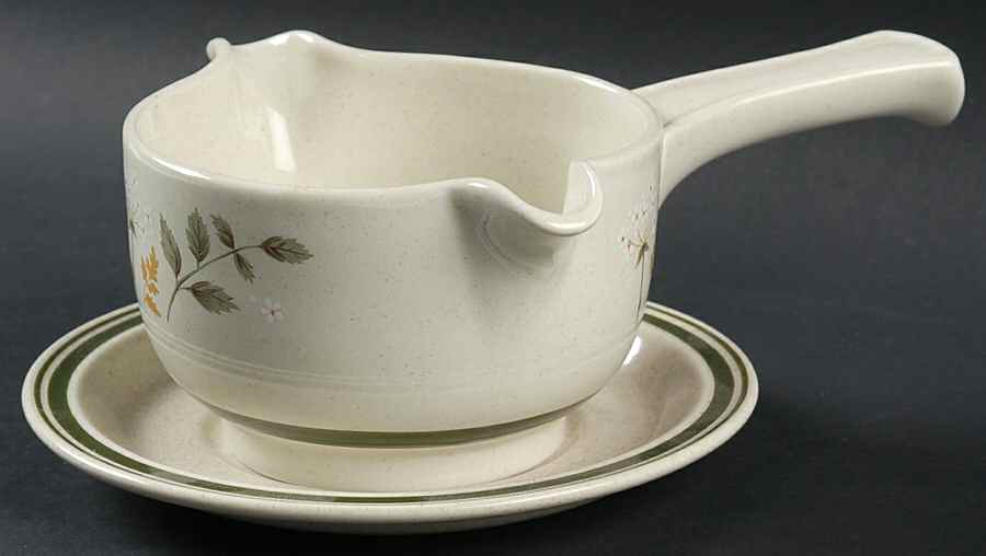 Will O' The Wisp (Double Green Lne) Stick Handle Gravy Boat & Saucer by Royal Doulton-1