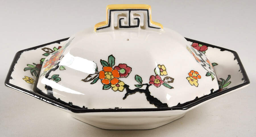 Woburn Black (No White Flowers) Round Covered Butter with Strainer by Royal Doulton-1