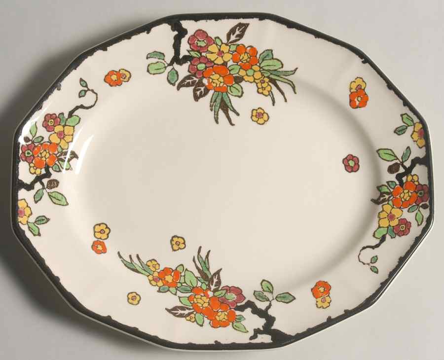 Woburn Black (No White Flowers) 11" Oval Serving Platter by Royal Doulton-1