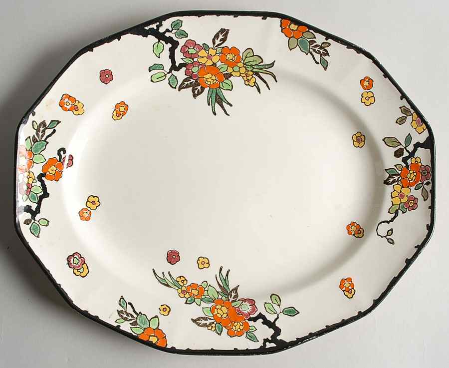 Woburn Black (No White Flowers) 13" Oval Serving Platter by Royal Doulton-1