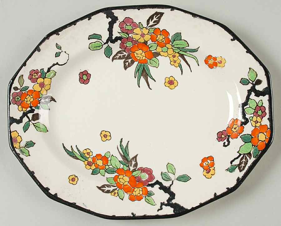 Woburn Black (No White Flowers) 9" Oval Serving Platter by Royal Doulton-1