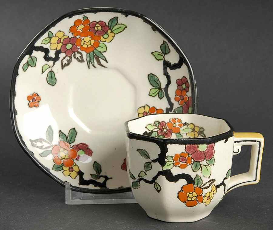 Woburn Black (No White Flowers) Flat Demitasse Cup & Saucer Set by Royal Doulton-1