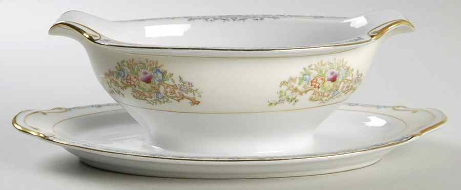RDB7 Gravy Boat with Attached Underplate by Royal Derby (Japan)-1