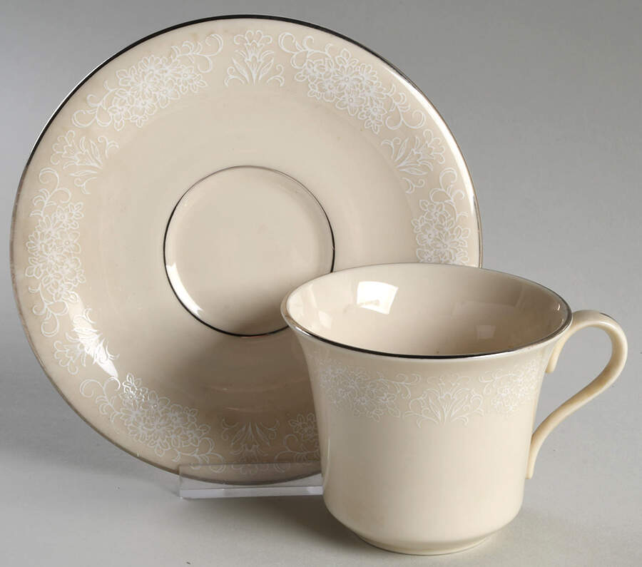 Champagne Lace (All Cream) Flat Cup & Saucer Set by Ridgewood-1