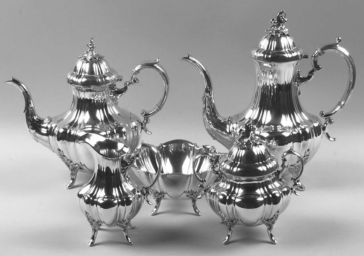 Bradford (Sterling, Hollowware) 5 Piece Tea Set (SCP, STP, SCR, SSU, SWB) by Reed & Barton-1
