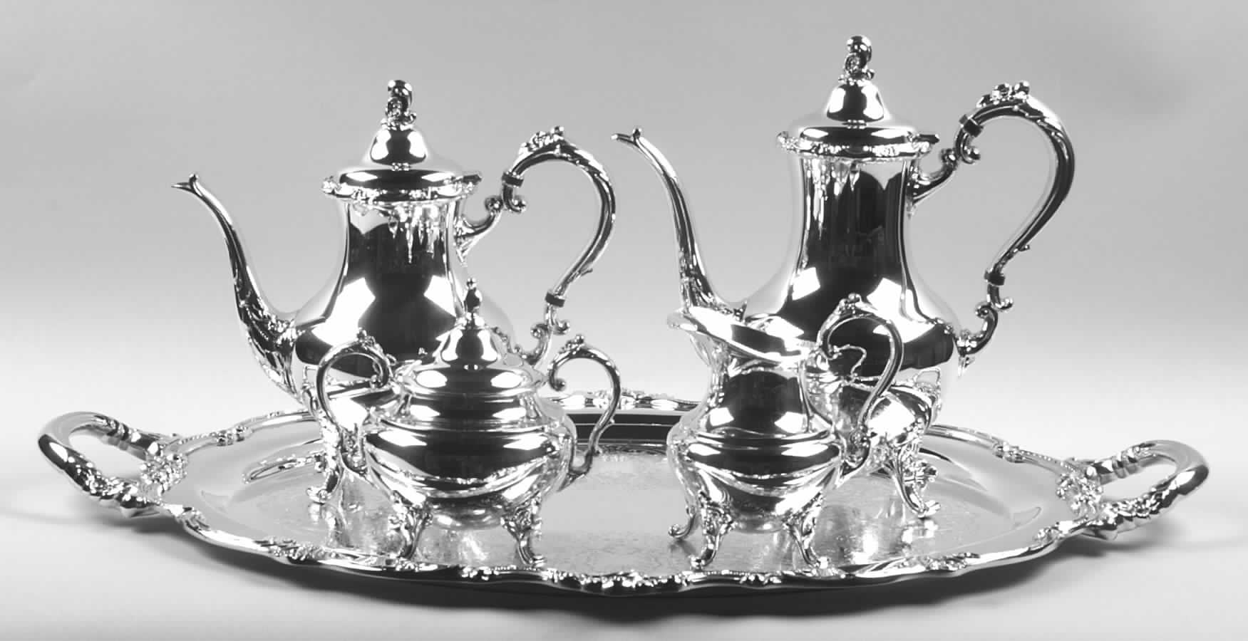 Tara Hall (Silverplate, Holloware) 5-Piece Silverplate Tea Set (with Tray) by Reed & Barton-1