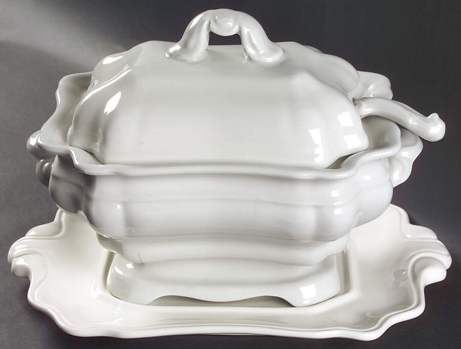 Heirloom Rectangular Tureen &  Lid with Ladle & Underplate by Red Cliff-1