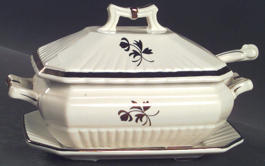 Tea Leaf Gravy Boat & Underplate with /Lid & Ladle by Red Cliff-1