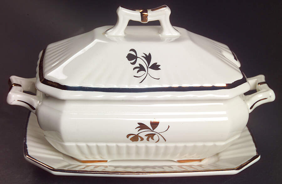 Tea Leaf Gravy Boat & Lid w/Underplate by Red Cliff-1