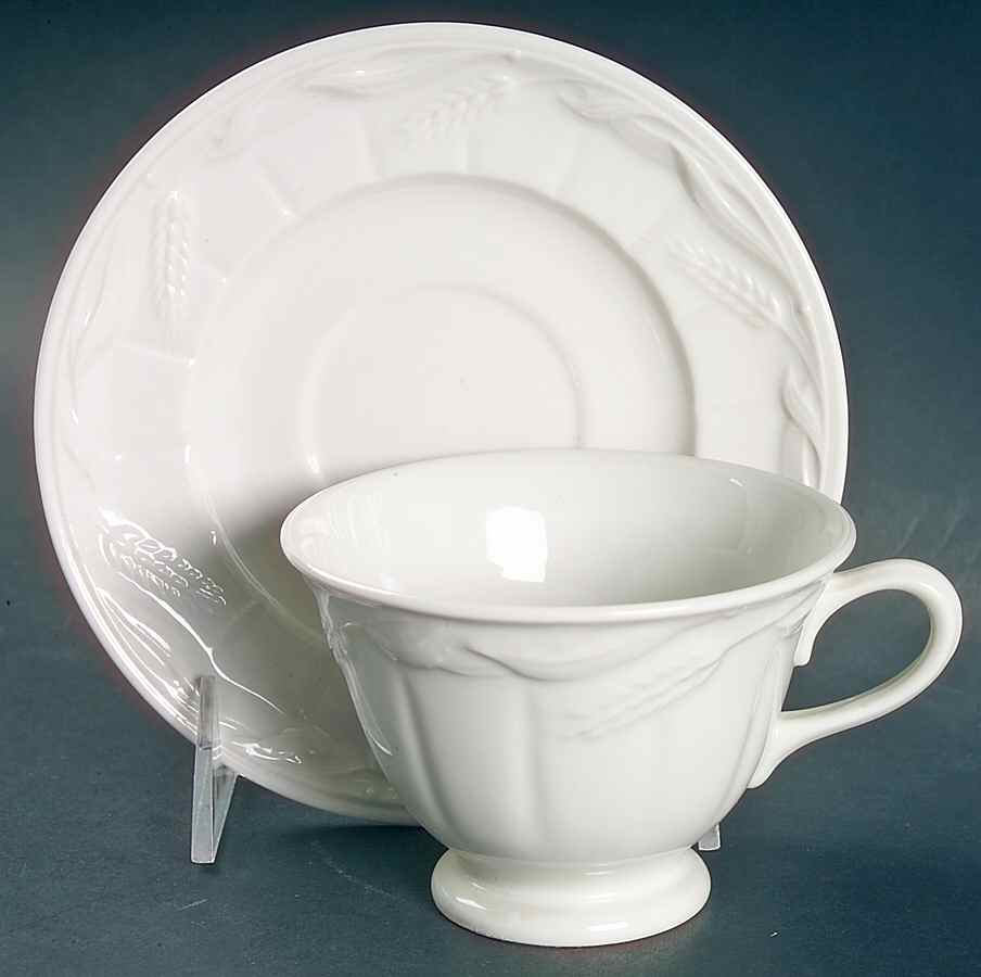 Wheat (Ribbed) Footed Cup & Saucer Set by Red Cliff-1