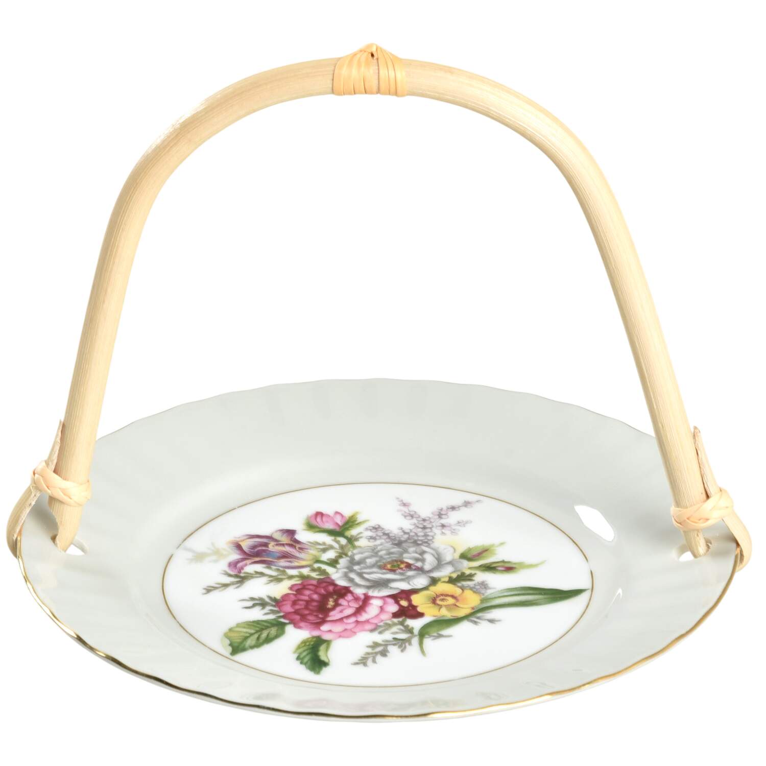 Bouquet 5 3/8"-5 5/8" Bamboo Handled Serving Plate  HC by Regal (Japan)-1