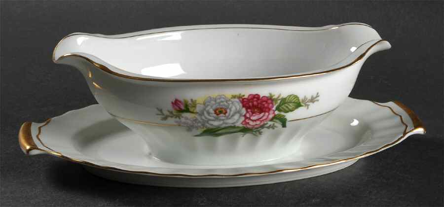 Bouquet Gravy Boat with Attached Underplate by Regal (Japan)-1