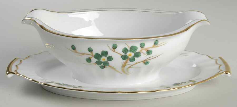 Emerald Gravy Boat with Attached Underplate by Regal (Japan)-1