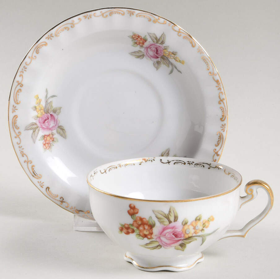Mel Rose Footed Cup & Saucer Set by Regal (Japan)-1