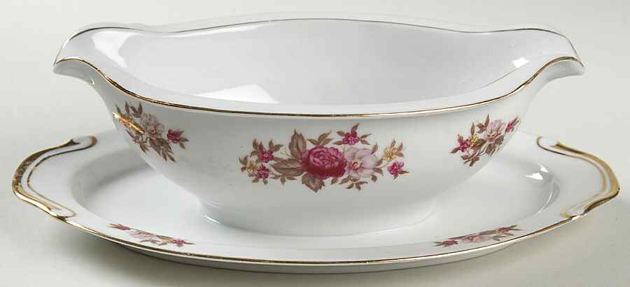 Rosedale Gravy Boat with Attached Underplate by Regal (Japan)-1