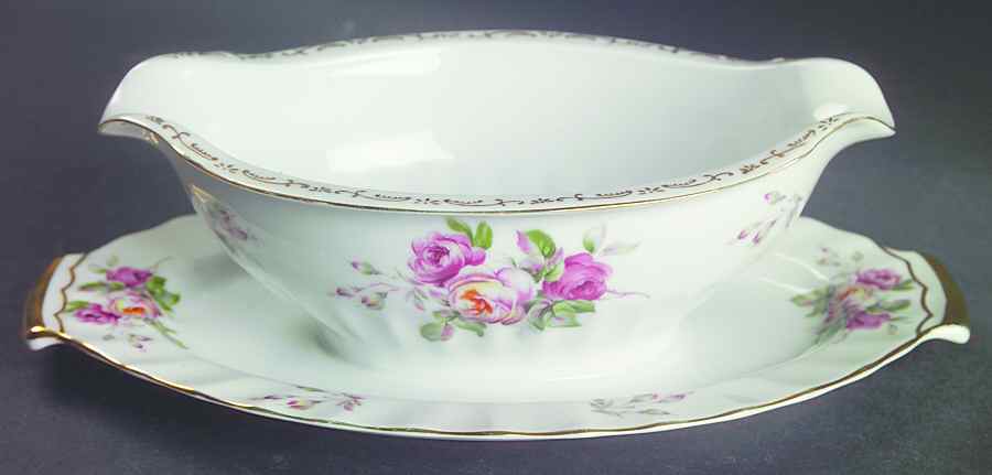 Spring Rose Gravy Boat with Attached Underplate by Regal (Japan)-1