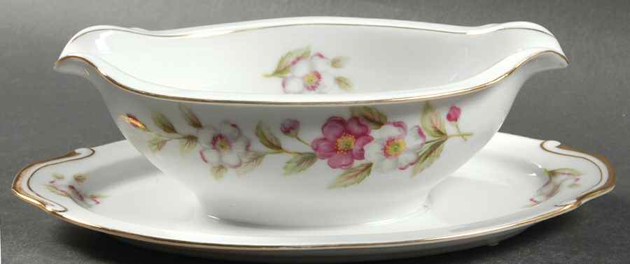 Spring Tine Gravy Boat with Attached Underplate by Regal (Japan)-1
