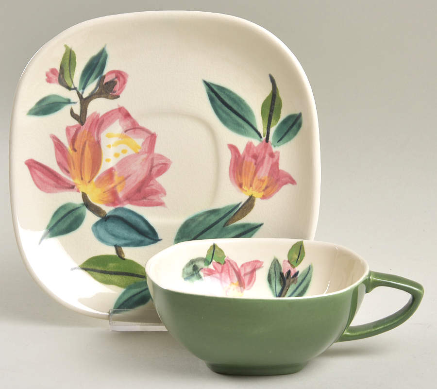 Blossom Time Green Flat Cup & Saucer Set by Red Wing-1