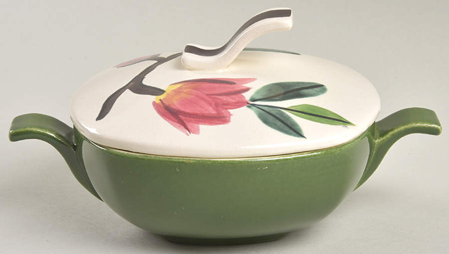 Blossom Time Green Cream Soup Bowl & Lid Set by Red Wing-1