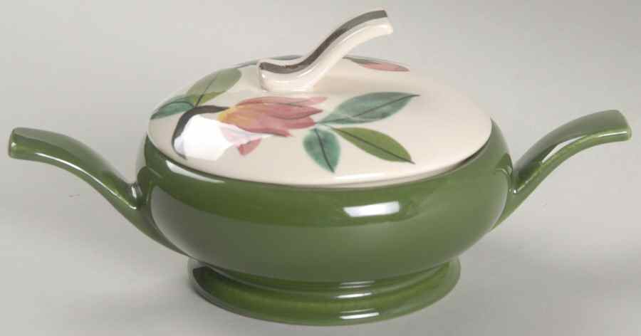 Blossom Time Green Sugar Bowl & Lid by Red Wing-1