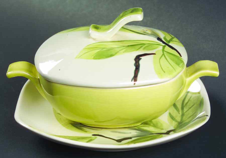 Magnolia Chartreuse Cream Soup Bowl & Saucer Set with Lid by Red Wing-1