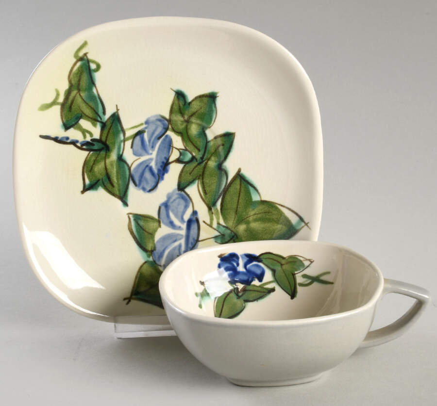 Morning Glory Blue Flat Cup & Saucer Set by Red Wing-1