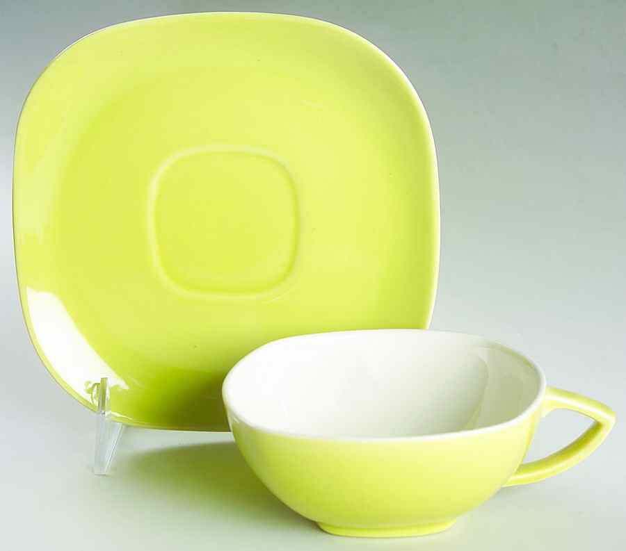 Quartette Chartreuse Flat Cup & Saucer Set by Red Wing-1