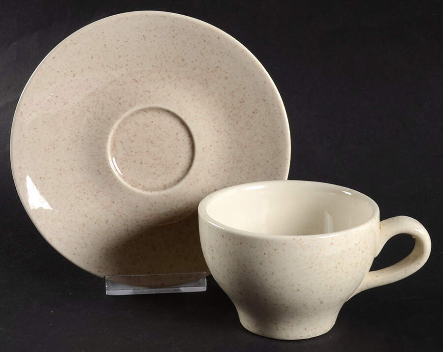 Tan Fleck Flat Cup & Saucer Set by Red Wing-1