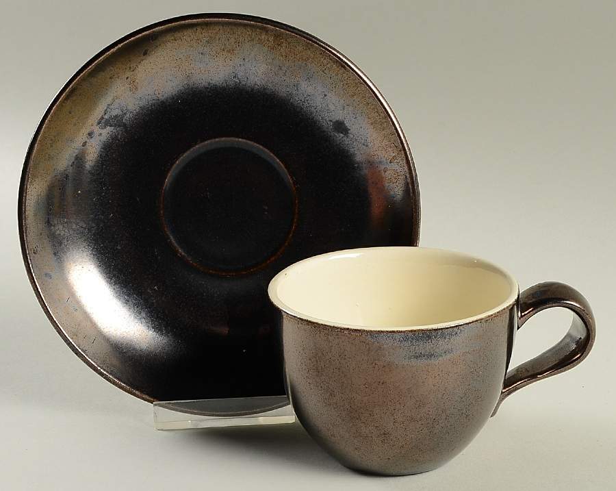 Town and Country Metallic Brown Flat Cup & Saucer Set by Red Wing-1