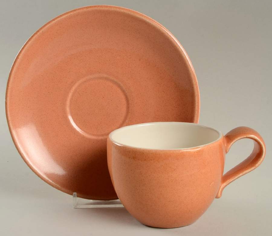 Town and Country Peach Flat Cup & Saucer Set by Red Wing-1
