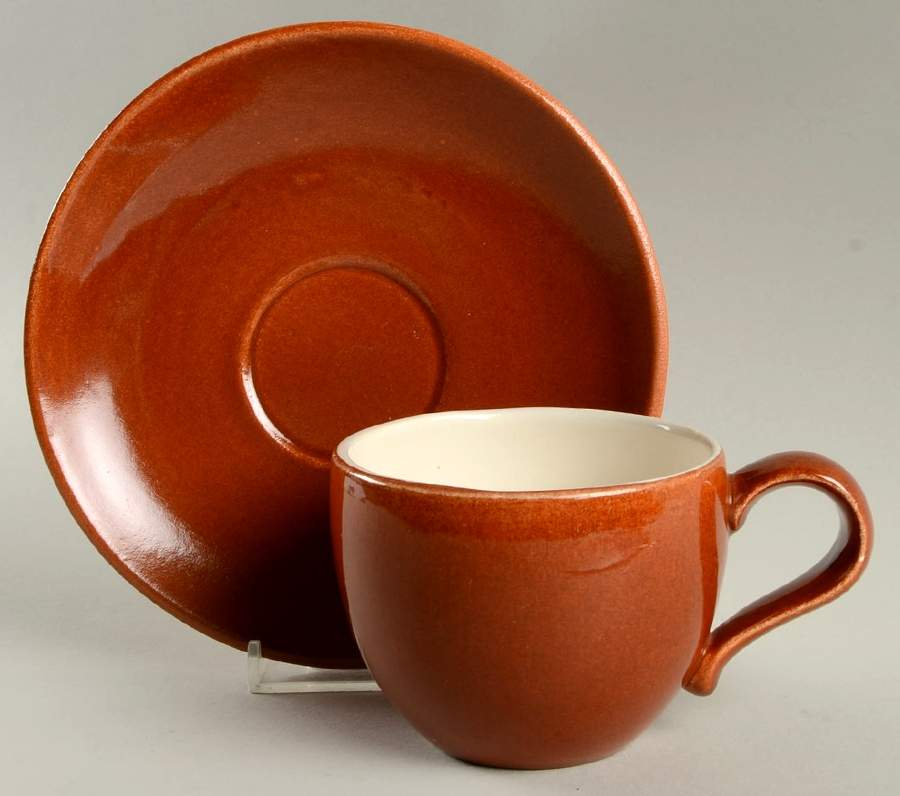Town and Country Rust Flat Cup & Saucer Set by Red Wing-1