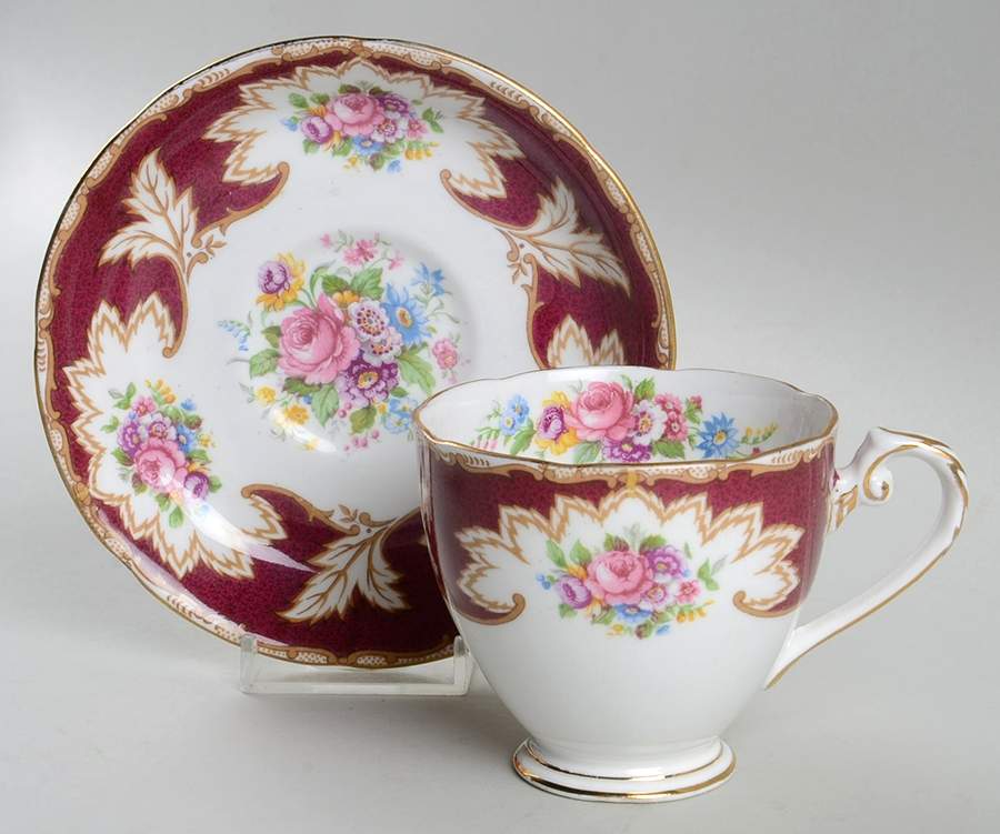 Academy Burgundy Footed Cup & Saucer Set by Royal Grafton-1
