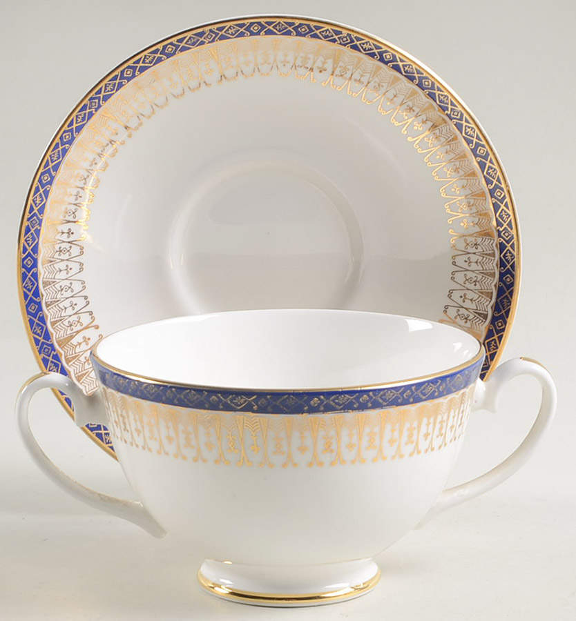 Majestic Dark Blue Footed Cream Soup Bowl & Saucer Set by Royal Grafton-1