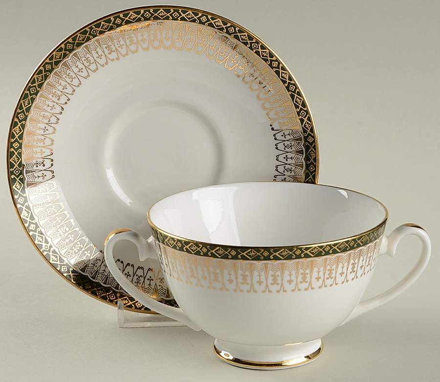 Majestic Green Footed Cream Soup Bowl & Saucer Set by Royal Grafton-1