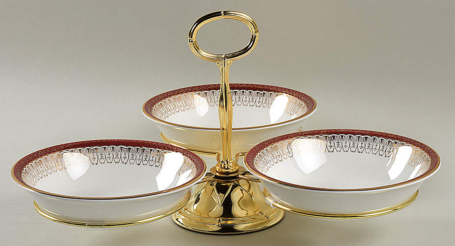 Majestic Maroon 7" x 12" 3-Part Relish & Metal Stand (CERC) HC by Royal Grafton-1