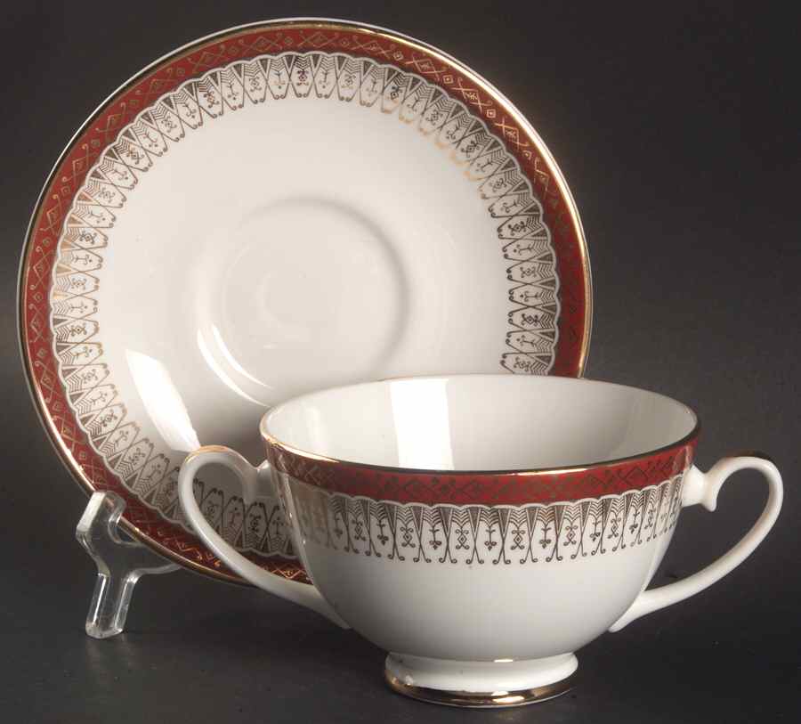 Majestic Maroon Footed Cream Soup Bowl & Saucer Set by Royal Grafton-1