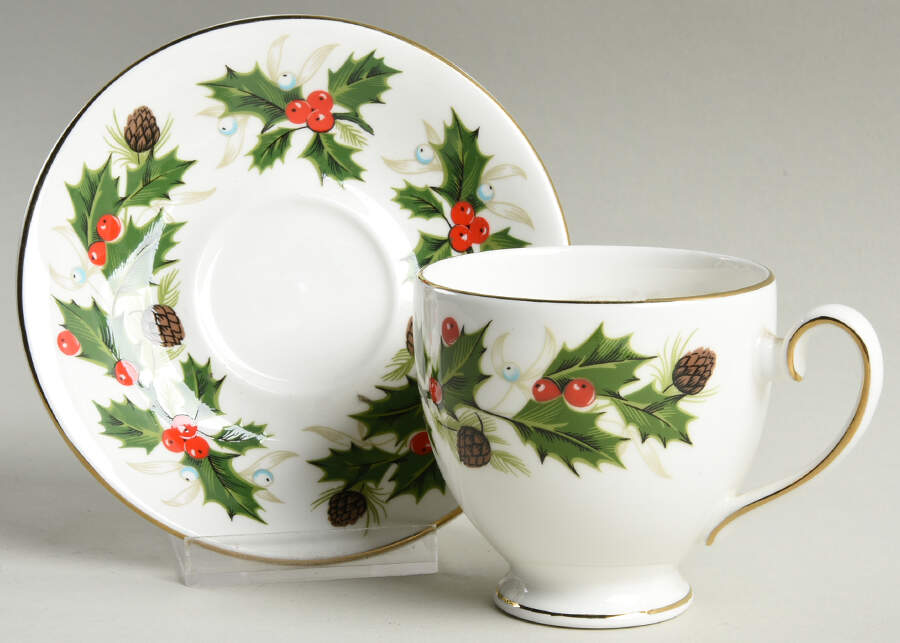 Noel (Holly Backstamp, Smooth) Footed Demitasse Cup & Saucer Set by Royal Grafton-1