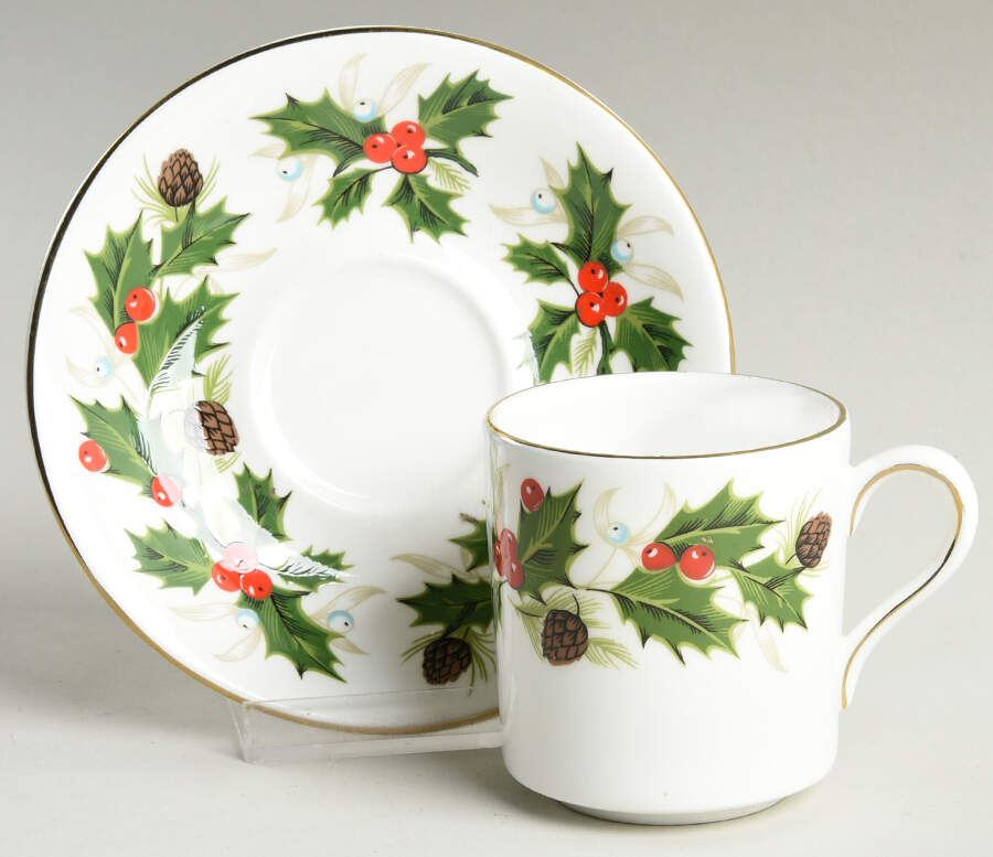 Noel (Holly Backstamp, Smooth) Flat Demitasse Cup & Saucer Set by Royal Grafton-1