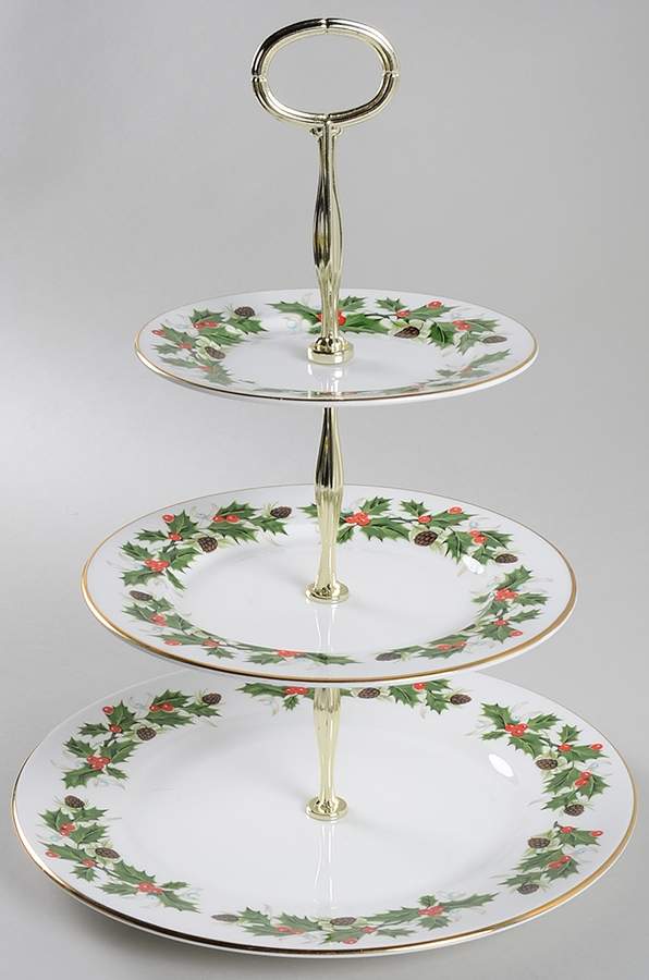 Noel (Holly Backstamp, Smooth) 3-Tiered Serving Tray (DP, SP, BB) by Royal Grafton-1
