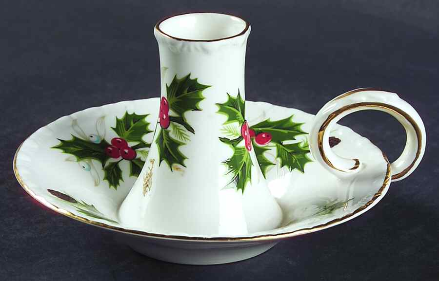 Noel (Holly Backstamp, Smooth) Handled Candleholder by Royal Grafton-1