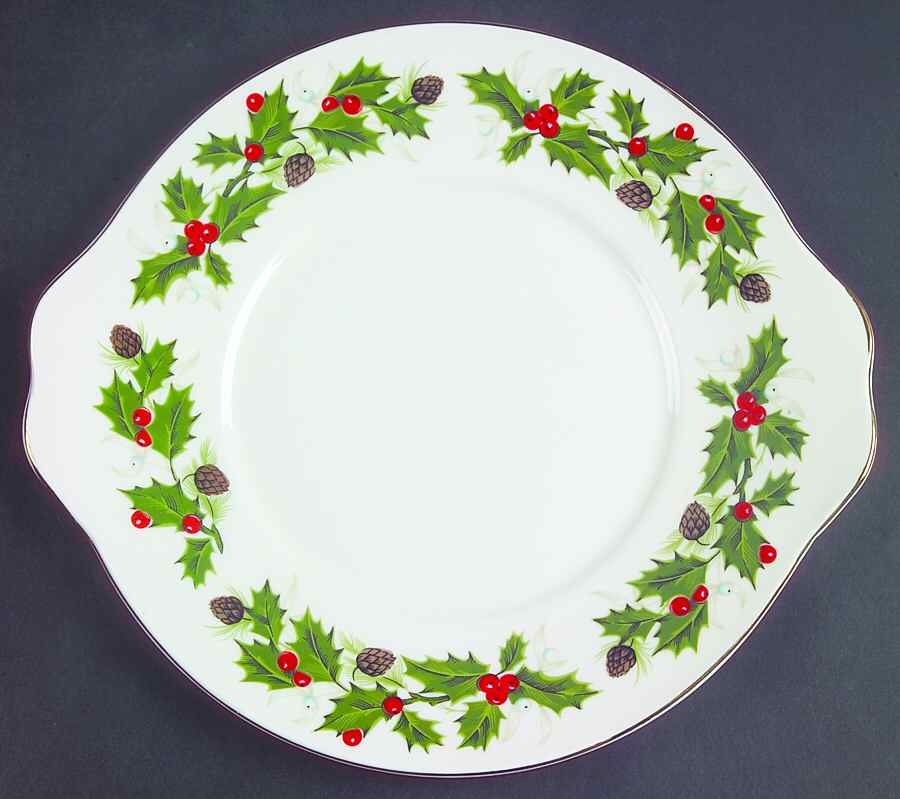 Noel (Holly Backstamp, Smooth) Handled Cake Plate by Royal Grafton-1
