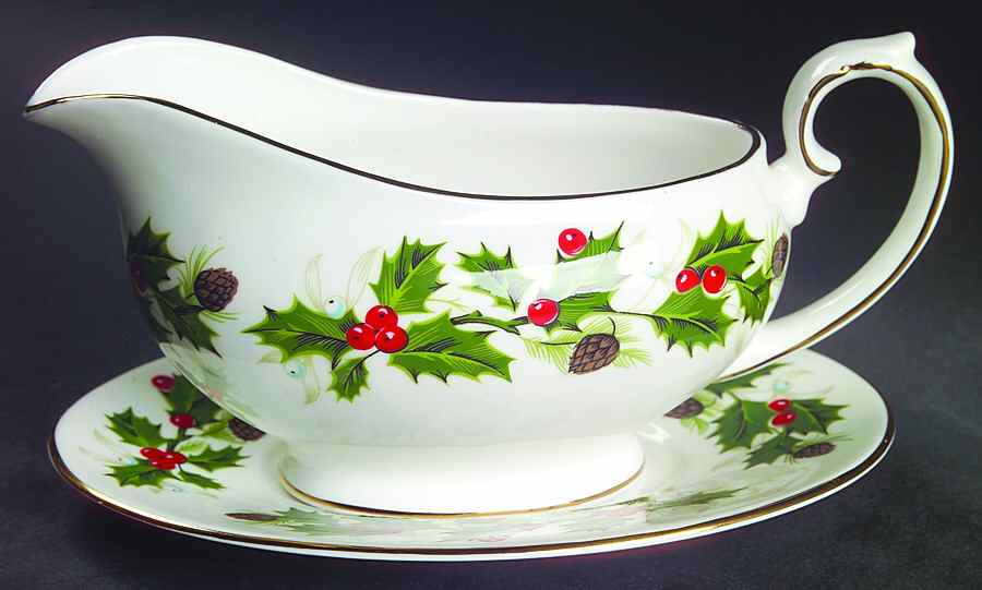 Noel (Holly Backstamp, Smooth) Gravy Boat & Underplate by Royal Grafton-1